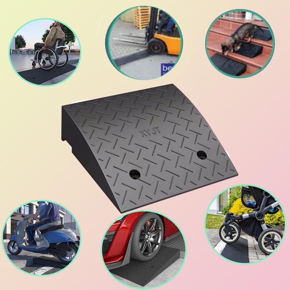 Curb ramp,Driveway ramp, 3' 4' 5' Lightweight Wheelchair Threshold Ramp for Doorway Garage Sidewalk Warehouse(H 12cm/4.7')