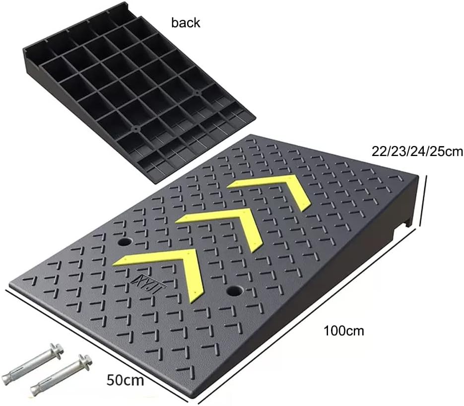 Heavy Duty Loading Ramp 4/5/6/7/9/10 In Rise Threshold Ramp, Driveway Curb Ramp, Rubber Car Ramp W/Reflective Stripe, Entry Slope Ramp For Wheelchair Moto Trailer Truck(50*100*22cm/20*39*8.7i