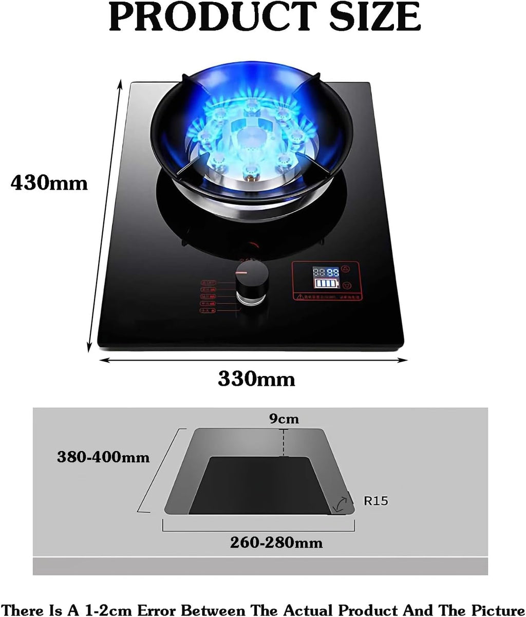 Gas Cooktop 1 Burner,Stainless Steel Countertop Stove,5.2kw 9-Cavity High-fire Timer,Black Tempered Glass,with Flameout Protection,for Home Kitchen(NG)