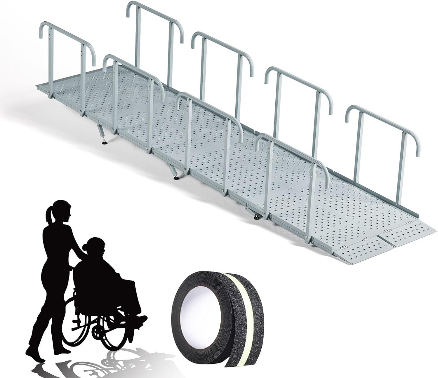 12'L x 36' W Portable Wheelchair Ramp with Handrails, Non-Slip Heavy Duty Handicap Ramp 850lbs Load Capacity, Wheelchair Ramp for Home Steps, Stairs, Doorway