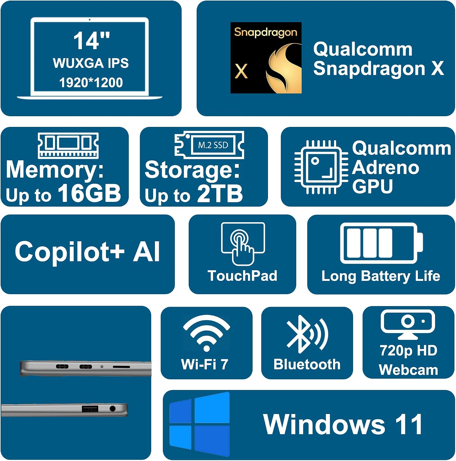 Dell Inspiron 14 5441 Laptop 14' WUXGA IPS Qualcomm 8-core Snapdragon X Up to 45 NPU Tops (Beats i7-1355U) 16GB DDR5 512GB SSD WiFi7 for Creator Business Professional Work Win11