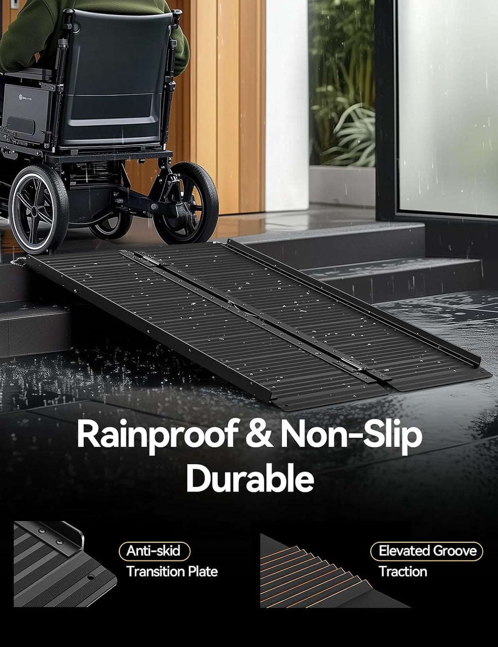 Black Aluminum Ramp 4FT, With Non-Slip Surface Wheelchair Ramp, Folding Portable Wheelchair Ramps for Home Steps,Scooter Ramp for Car, Stairs, Doorways, Curbs, 800 LBS Weight Capacity, 28.3' W x 48''L