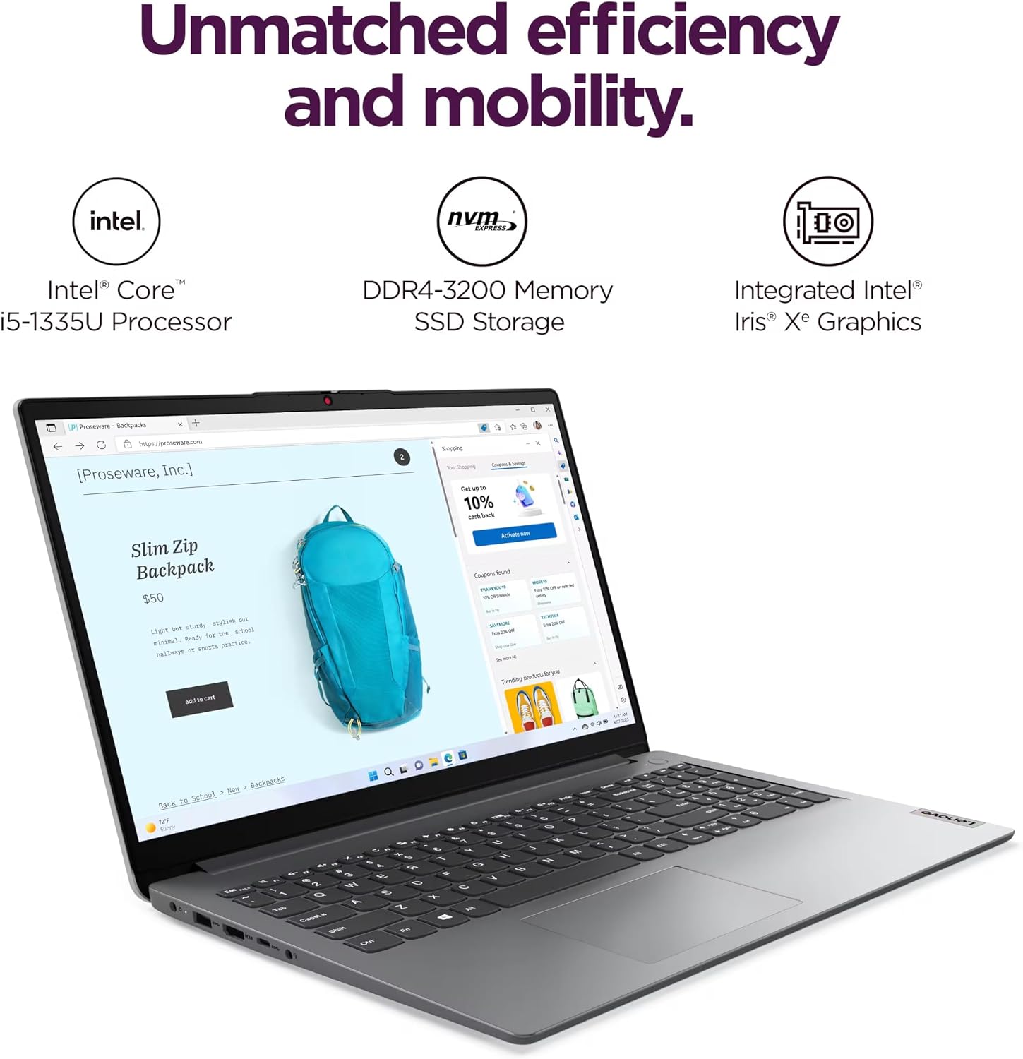 Lenovo IdeaPad 1i 15.6' FHD Laptop, Intel Core i5-1335U, 16GB RAM, 1TB SSD, Windows 11 Pro, Lifetime MS Office • Copilot AI, w/External DVD Drive, Long Battery Life, Wi-Fi 6, Dolby Audio, Cloud Gray