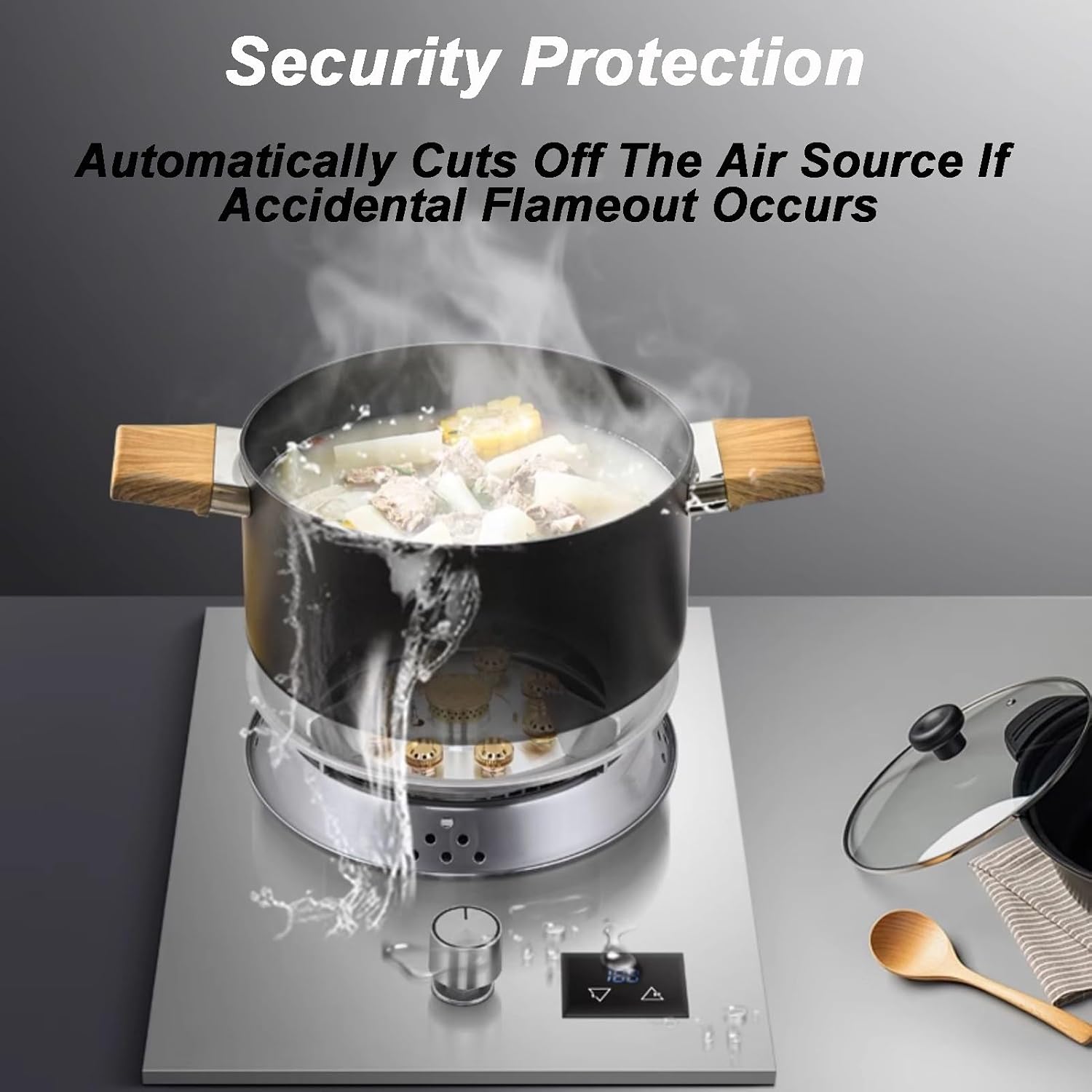 Gas Stove 1 Burner,5.2KW Nine-Chamber High Fire With Timer,Stainless Steel Natural Gas/Liquefied Gas Conversion Stove,with Flameout Protection(LPG)