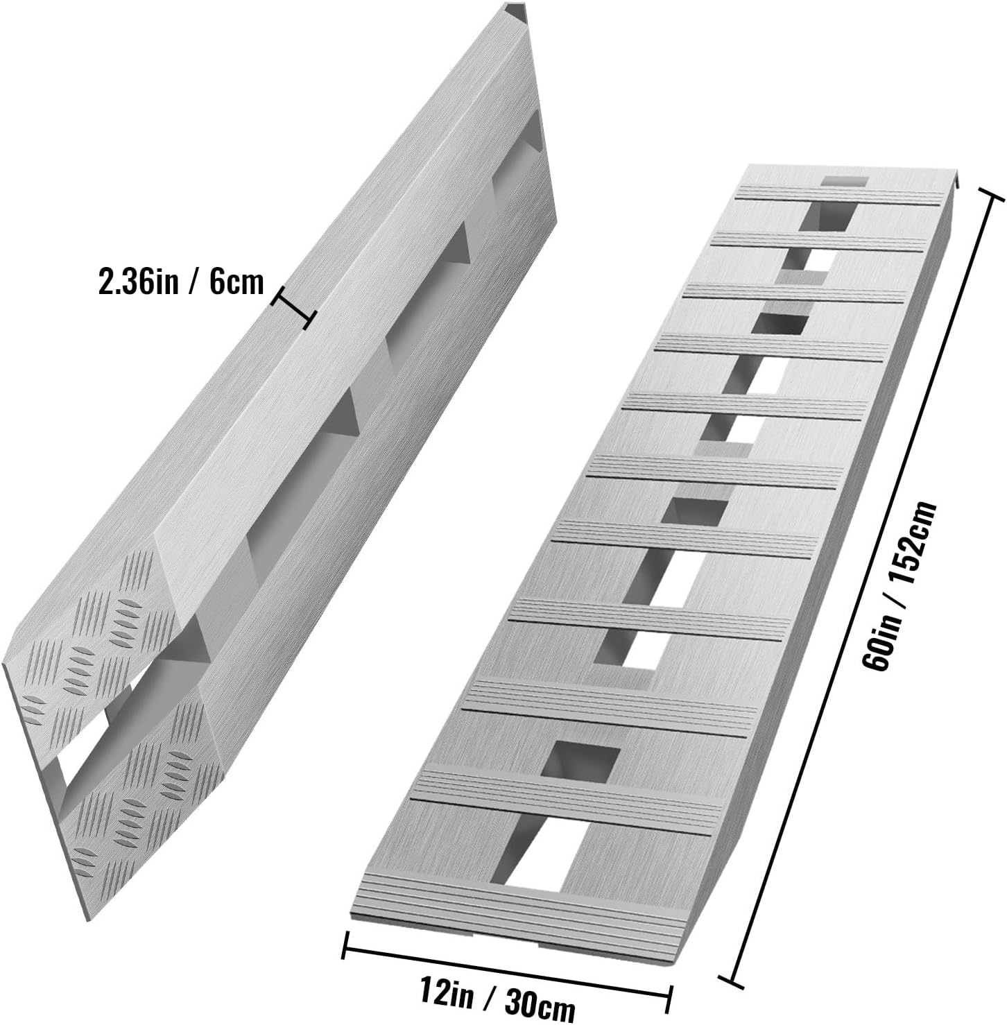 VEVOR Aluminum Ramps, 6000 lbs, Heavy-Duty Ramps with Top Hook Attaching End, Universal Loading Ramp for Motorcycle, Tractor, ATV/UTV, Trucks, Lawn Mower, 60' L x 12' W, 2Pcs
