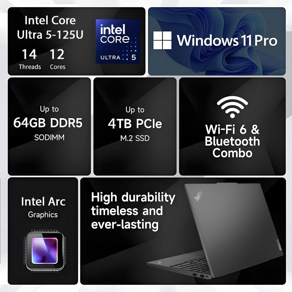 Lenovo 2026 Newly Released 16' WUXGA Thinkpad E16 Business Workstation Laptop, Intel Core Ultra 5 125U(Outperforms i7-1335U), 16GB RAM, 512GB PCIE, Backlit Keyboard, Fingerprint Reader, Windows 11 Pro