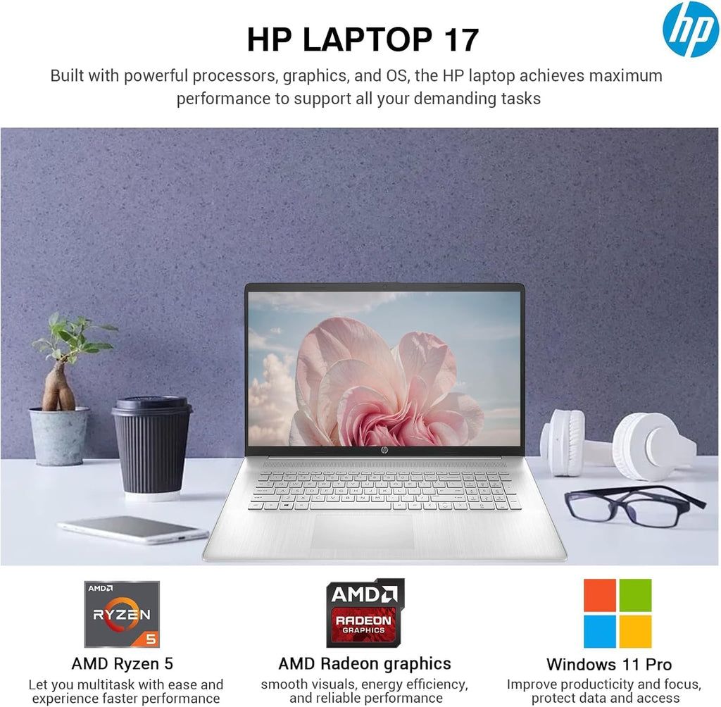 HP 2025 Pavilion Laptop, 17.3' FHD IPS Computer, 6-Core AMD Ryzen 5, 64GB RAM, 2.5TB Storage (1TB SSD + 500GB Ext), Wi-Fi 6, Webcam, Long Battery, HubxcelAccessory, Lifetime Office 2024 Windows 11 Pro