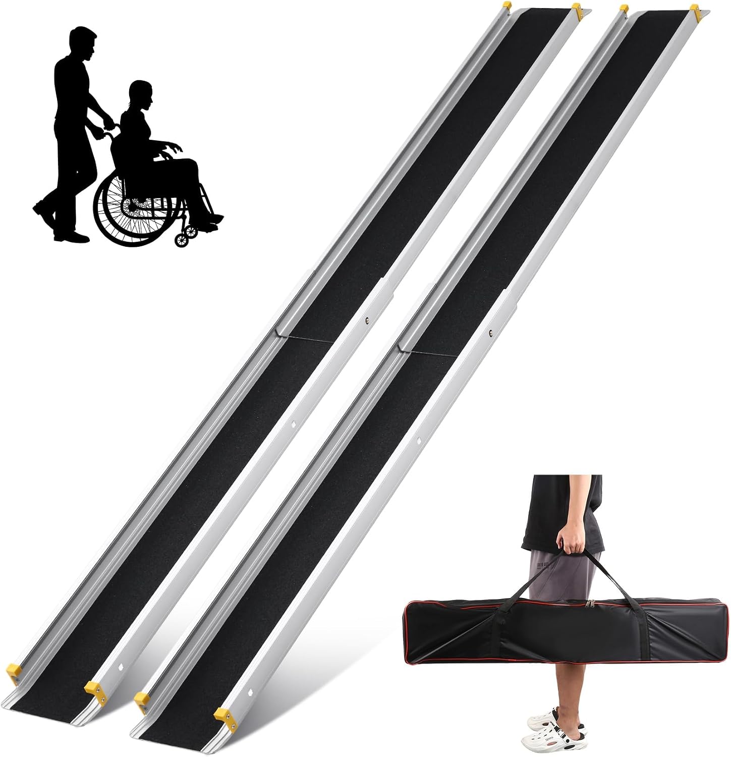 Wheelchair Ramp, Adjustable 3.5-6FT Portable Telescopic Ramps for Home Steps, Threshold, Stairs, Handicap, Doorways,600LBS Capacity with Storage Bag Aluminum Non-Skid(6FT)