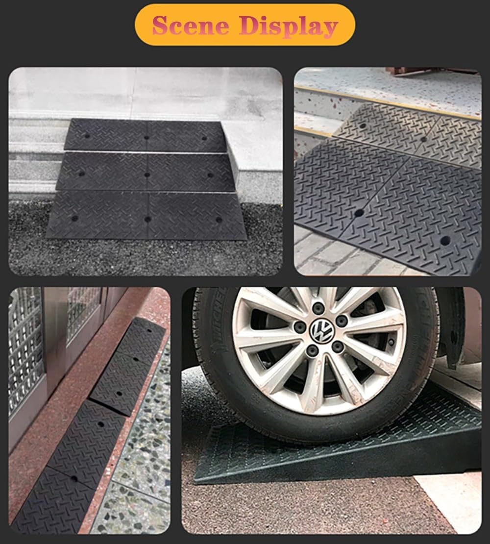 Plastic Curb Ramps 4' 5' 6' Rise, Portable Threshold Ramp for Driveway Curb, Rubber Wheelchair Ramp with Non-Slip Surface, Garage Entry Ramp for Cars/Scooters/Trolley, Easy to Fix(50x60x16cm)