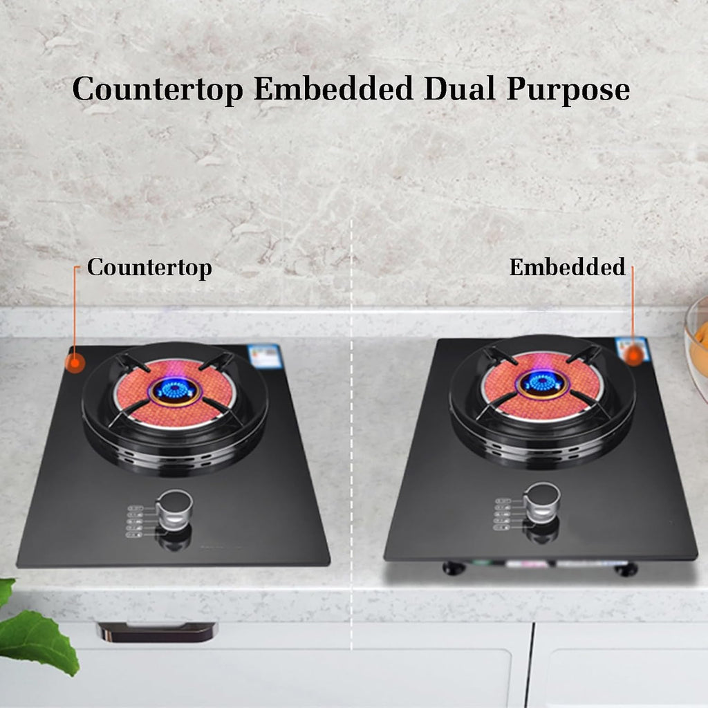 Gas Stove 1 Burner,4.2KW Gas Cooker,Gas/LP Gas Conversion Stove,Tempered Glass Cast Iron Pot Rack,with Flameout Protection,for Home Kitchen(LPG)