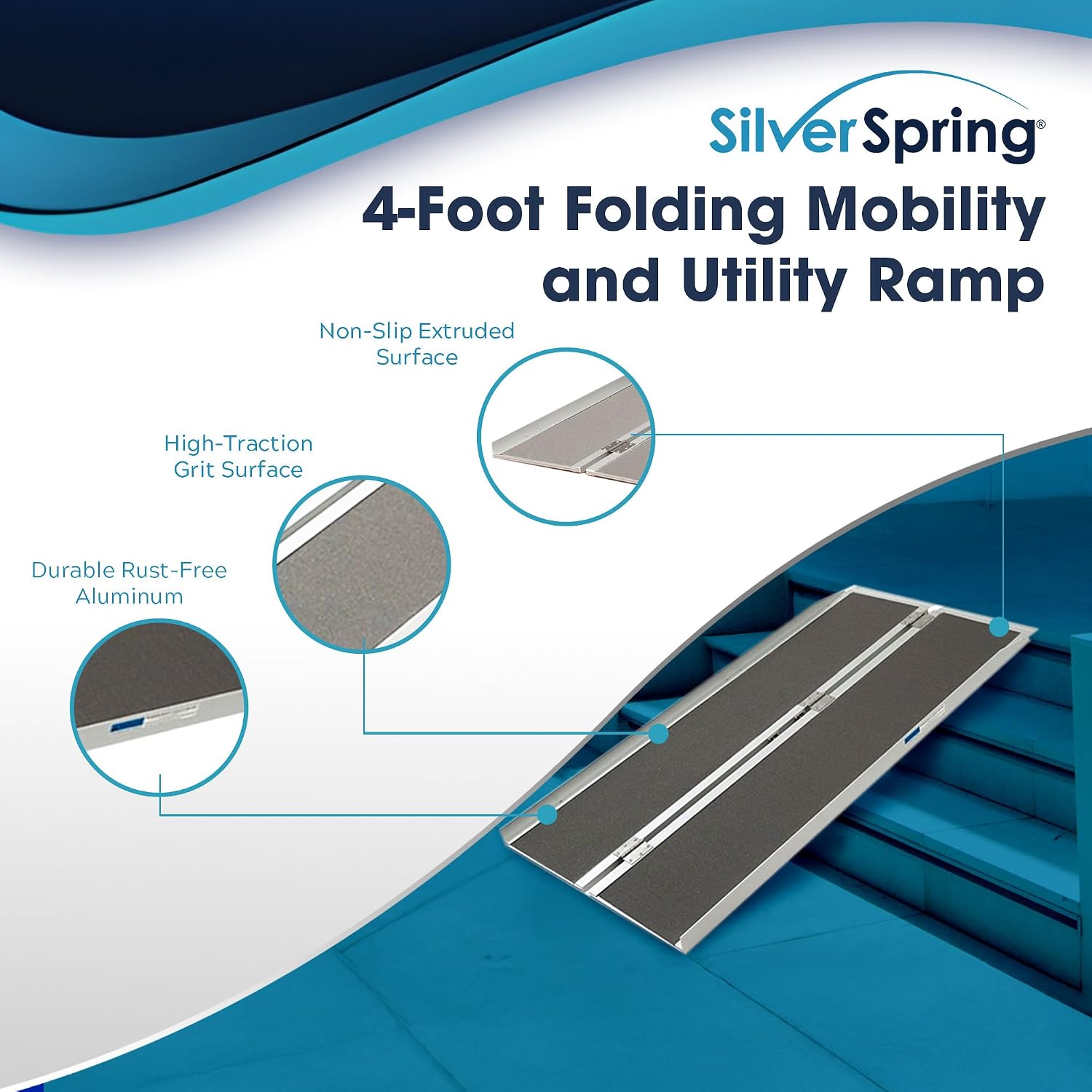 4' Wheelchair Ramp for Home Entry, Folding, Silver Spring