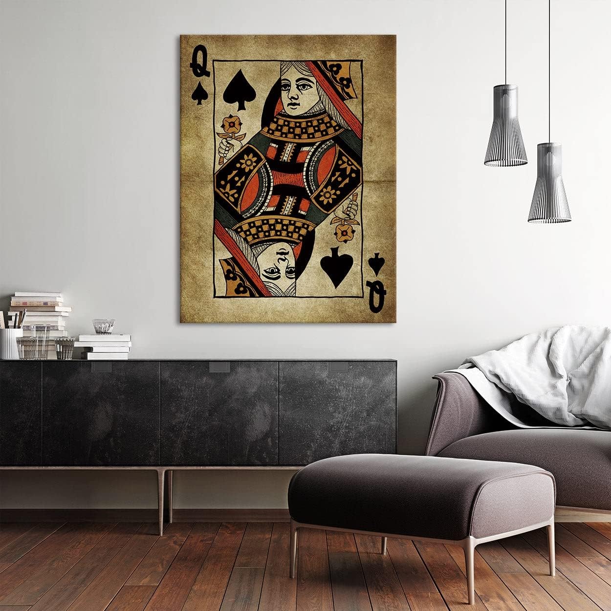 Sense Canvas Queen Card Spade X-Large 36x48 / 0.75' Canvas Art - Casino Deck of Card Game Room Vintage His and Hers Poker Royal Gambling Decor Wall Art Print Poster Painting