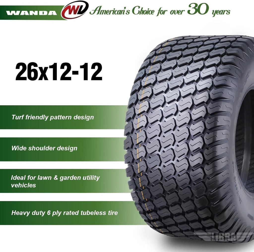 WANDA 26X12-12 Lawn Mower Tractor Cart Turf Tire 4 Ply 26x12x12-13056