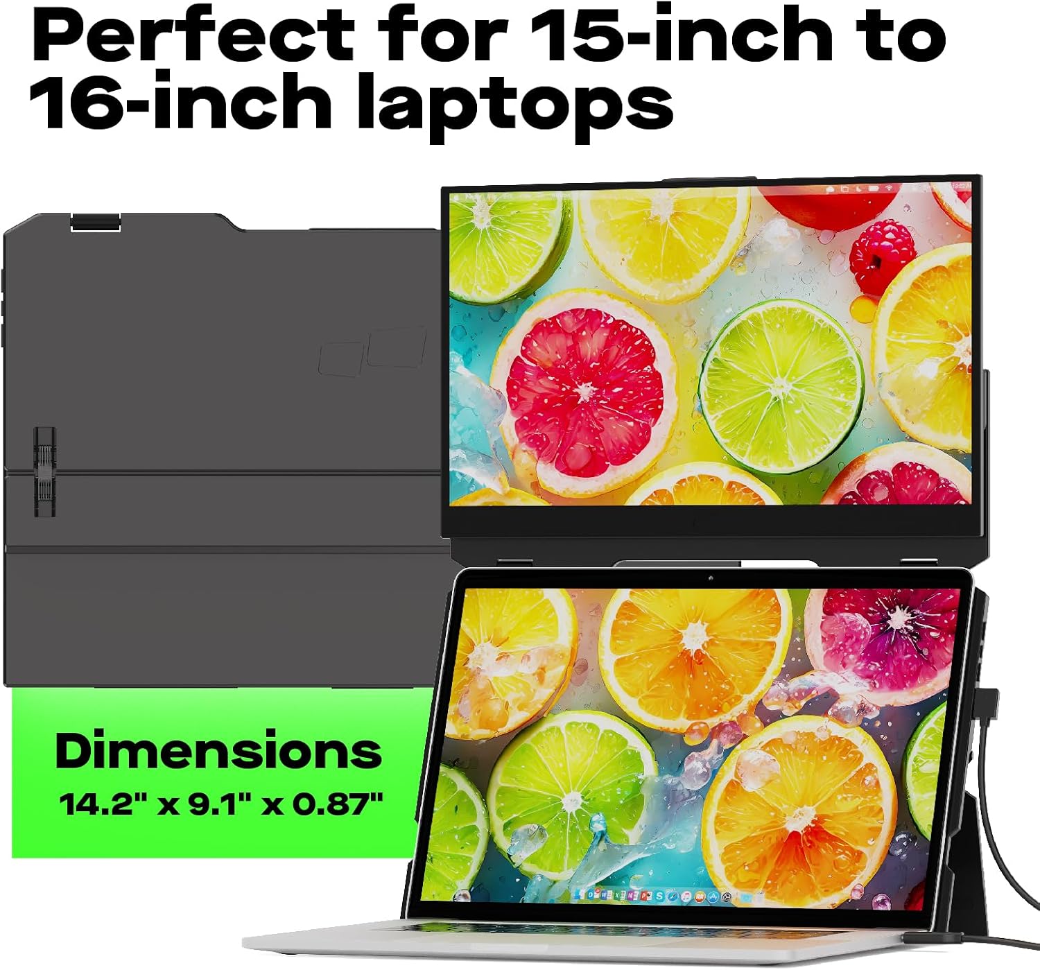 Duex Float Mobile Pixels 15.6' Laptop Screen Extender, 1080P FHD IPS Stacked Portable Monitor, USB C/HDMI Travel Extended Computer Display with Built-in Kickstand,Plug and Play