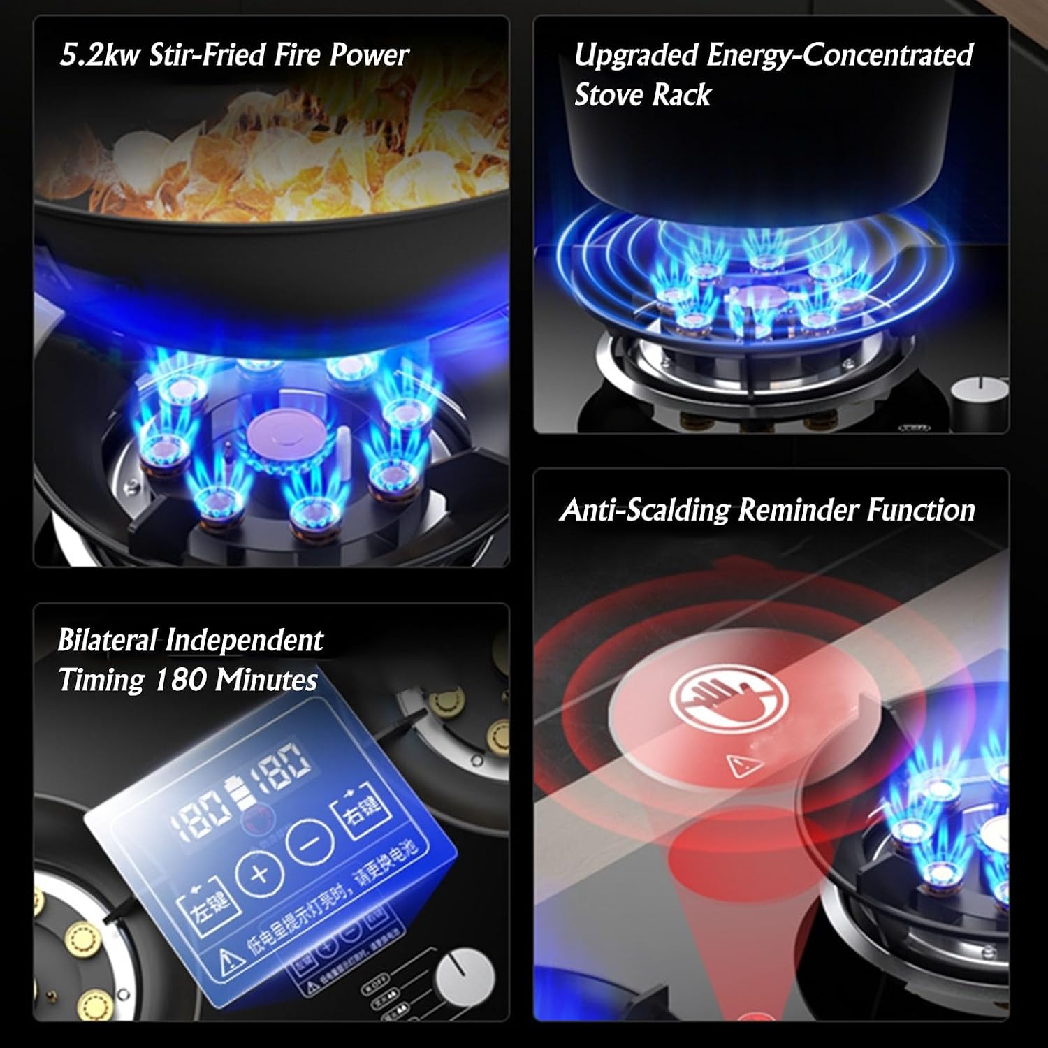Propane Stove,2 Burners Portable Propane Stove,tempered Glass Gas Cooktop,Maximum 17742.4BTU Great for Family Restaurants and Food Trucks (Color : NG)