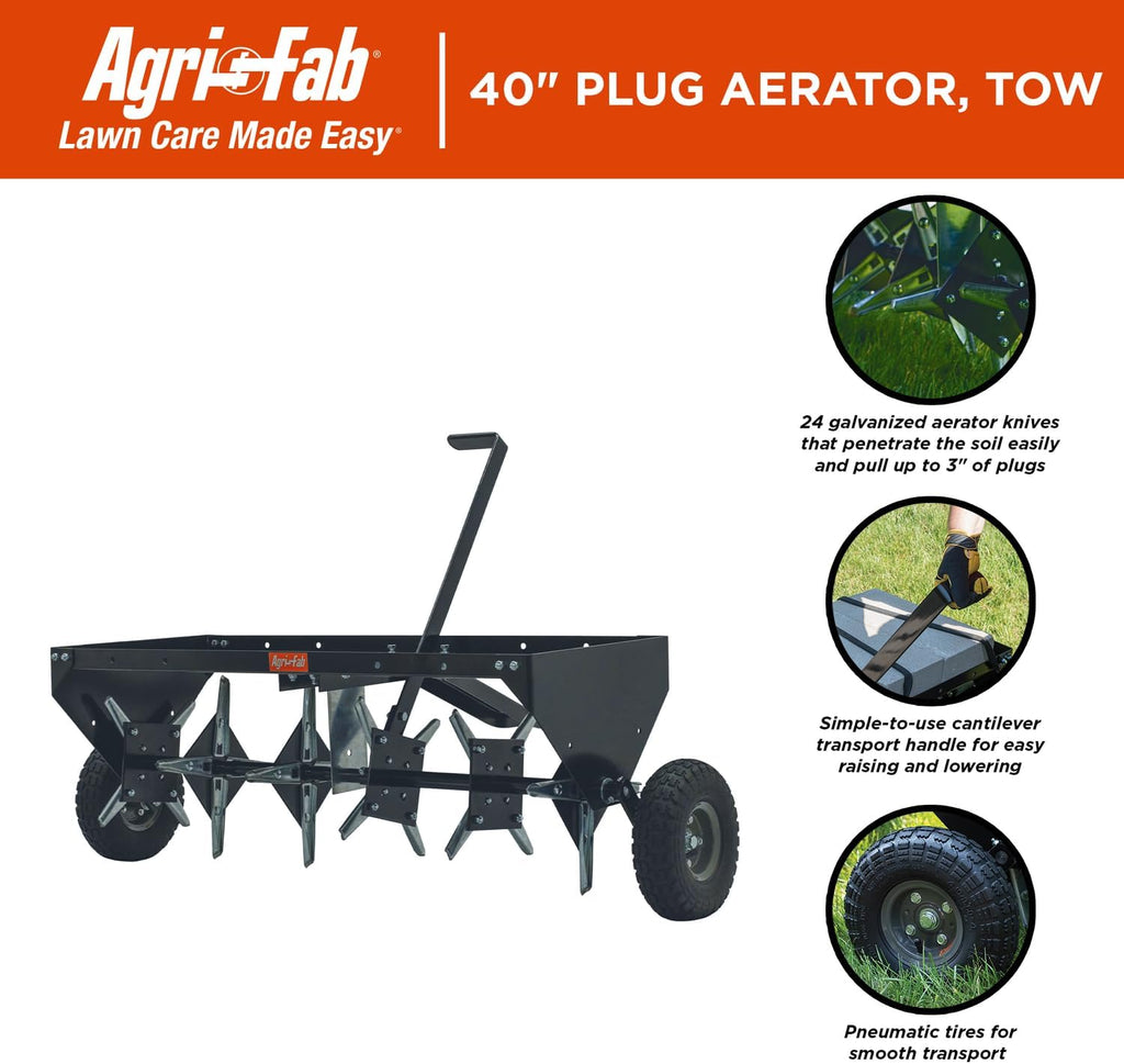 Agri-Fab 45-0518 40' Tow Behind Lawn Plug Aerator with Universal Hitch; Designed to Pull Behind Lawn & Garden Tractors