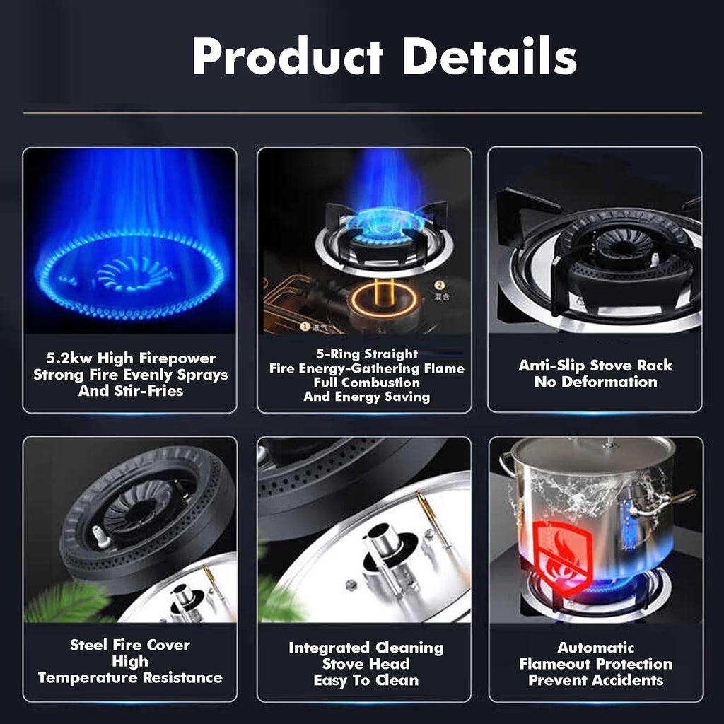 1 Burner Gas Stove,5.2KW Portable Camping Stove,Auto-Ignition Tempered Glass Top,NG/LPG Compatible for Outdoor Cooking and Emergency(LPG)