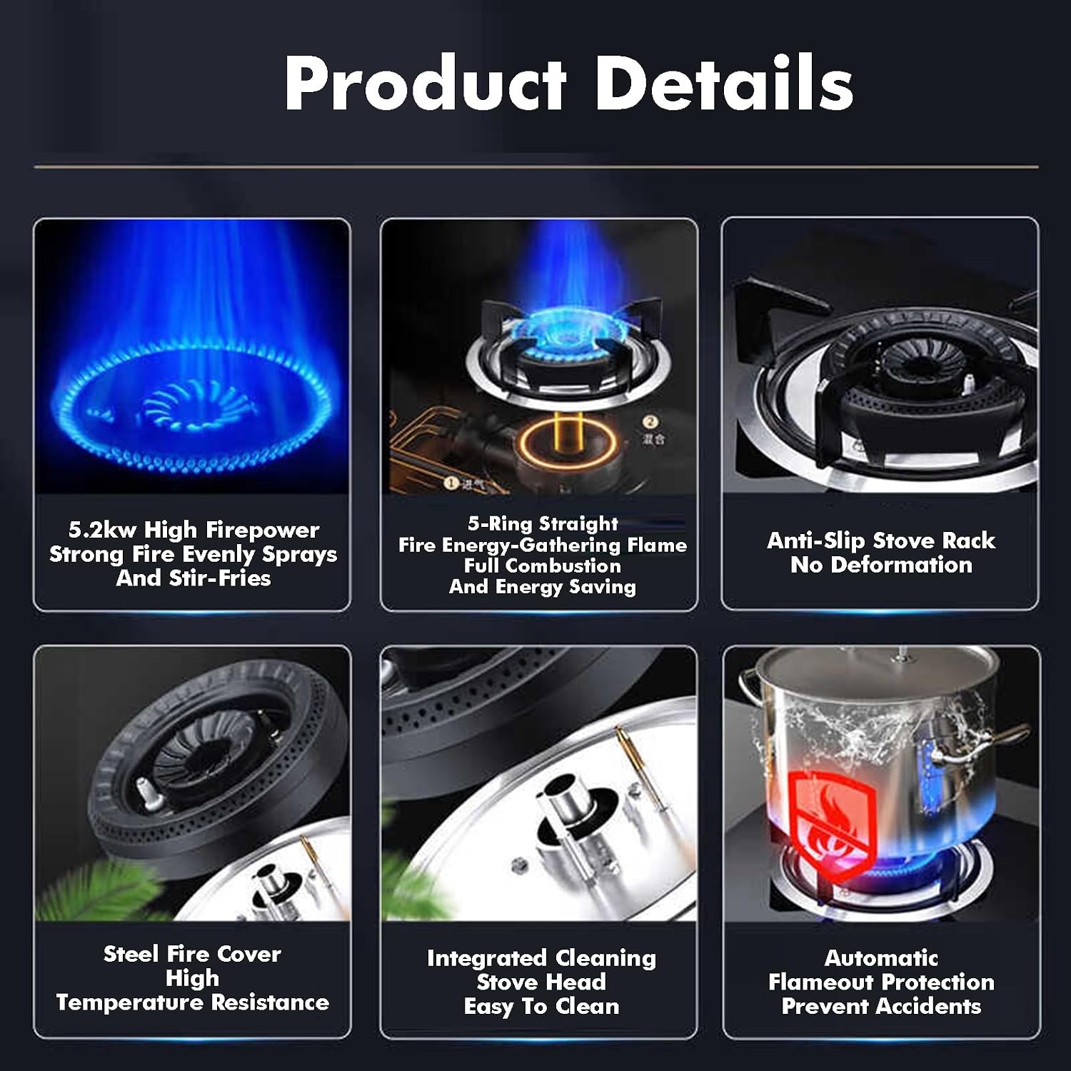 1 Burner Gas Stove,5.2KW Portable Camping Stove,Auto-Ignition Tempered Glass Top,NG/LPG Compatible for Outdoor Cooking and Emergency(LPG)