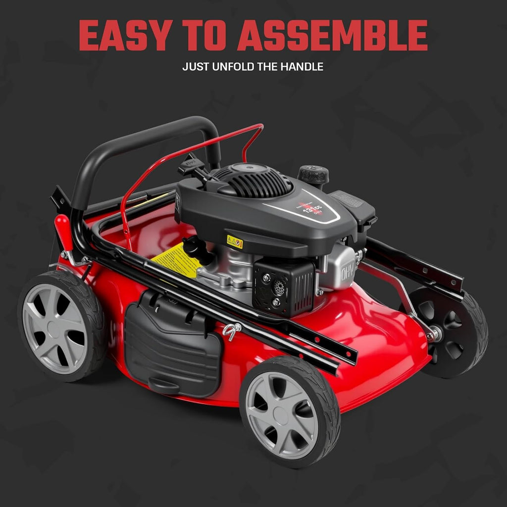 19 Inch Foldable Self Propelled Lawn Mower, 3-in-1 Gas Lawnmower with 131cc 4-Cycle Engine, Bagging, Mulching and Side Discharge, Adjustable 8-Positions Cutting Height, Easy Start Red