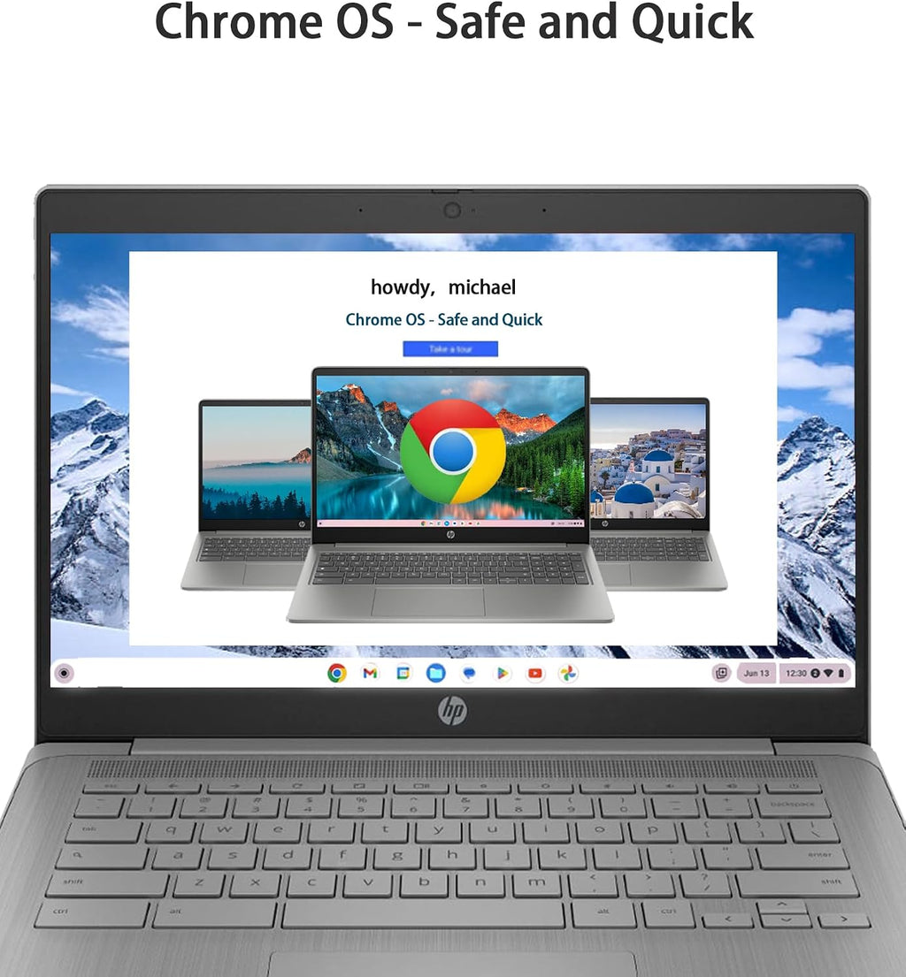 HP Chromebook 14' HD Laptop PC for College Students and Business, Chrome OS, Intel Celeron N4120 Processor, 4GB RAM, 64GB Storage, Bluetooth, Wi-Fi, Modern Gray, Alpacatec 64GB Card