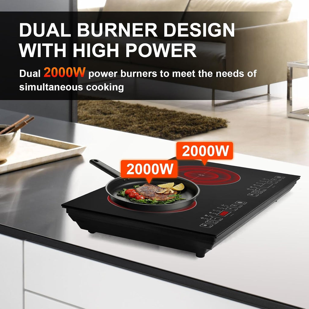 Double Induction Cooktop 2 Burner, 2000W+2000W Electric Induction Cooktop, 110V Table Top Stove Portable Electric Hob, 2 Preset Mode, Bulit-in/Countertop With LED digital display, for Kitchen, RV