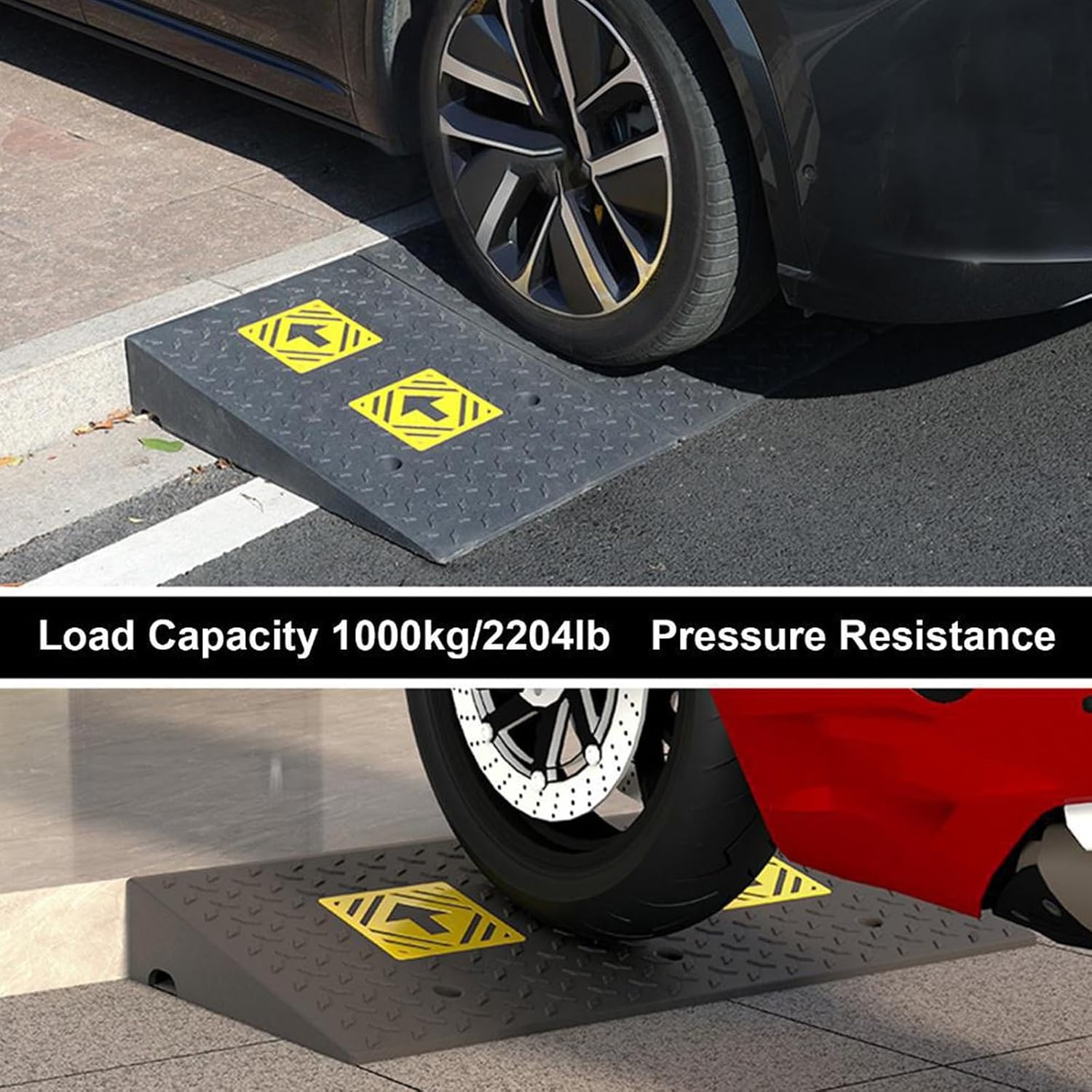 Heavy Duty 6614lb/3000kg Curb Ramp, Non-Slip Surface, Threshold Ramp with Yellow Arrow, Suitable for Car, Motorcycle, Bike, Wheelchair(50 * 50 * 14cm/20 * 20 * 5.5in)