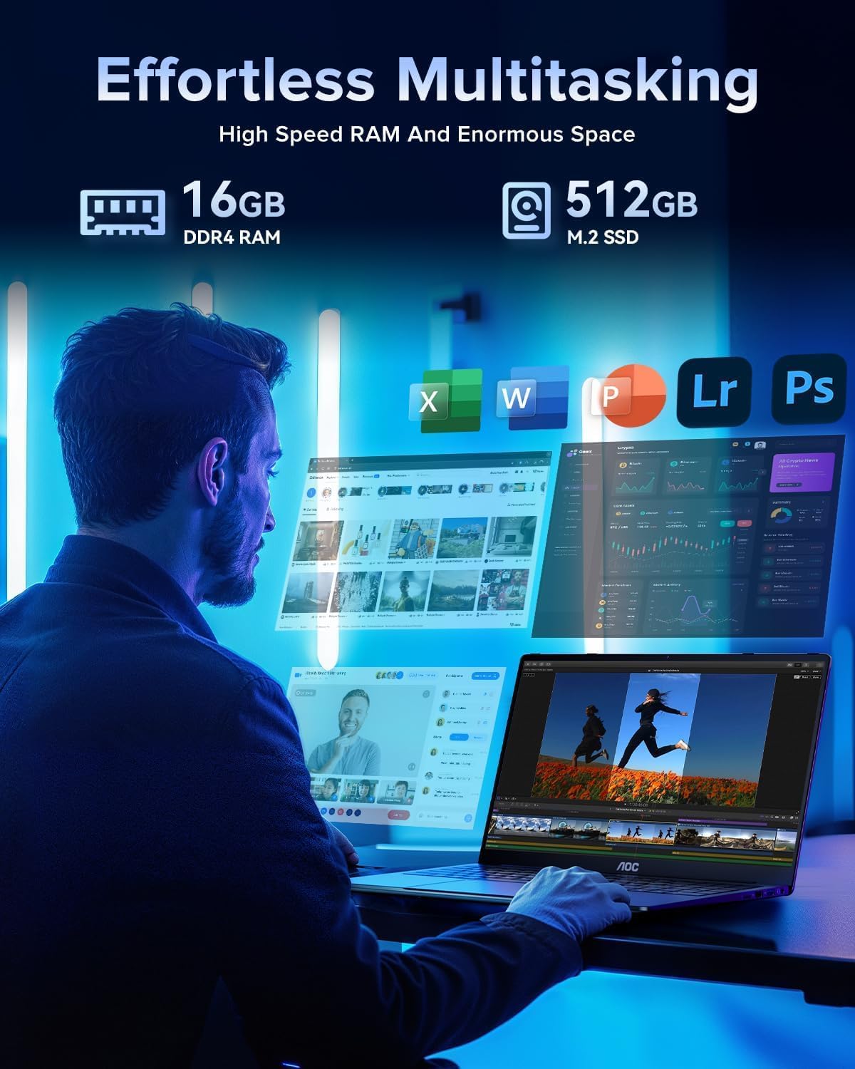 AOC Laptop Computer 16GB RAM 512GB SSD Laptops 15.6 Inch FHD Screen Premium Laptop with Intel N95 Processor(Up to 3.4GHz) Windows 11 Laptop Computer, Light&Thin, Metal Shell, Webcam, Type-C, USB3.2