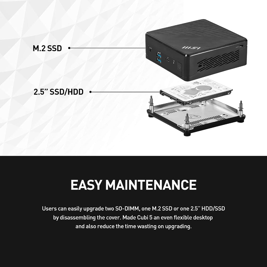 msi Cubi 5 Barebones Mini PC: Intel Core i3-1215U, WiFi 6E, BT 5.2, Thunderbolt Type-C, Dual Display, Energy Efficient, Black: 12M-086BUS