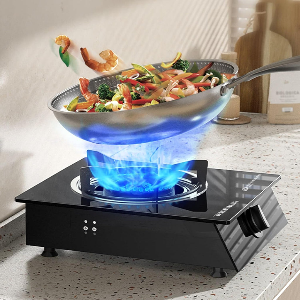 Gas Cooker 1 Burner,4.2KW Gas Stove,Gas/LP Gas Conversion Stove,Tempered Glass Cast Iron Pot Rack,with Flameout Protection,for Home Kitchen(LPG)