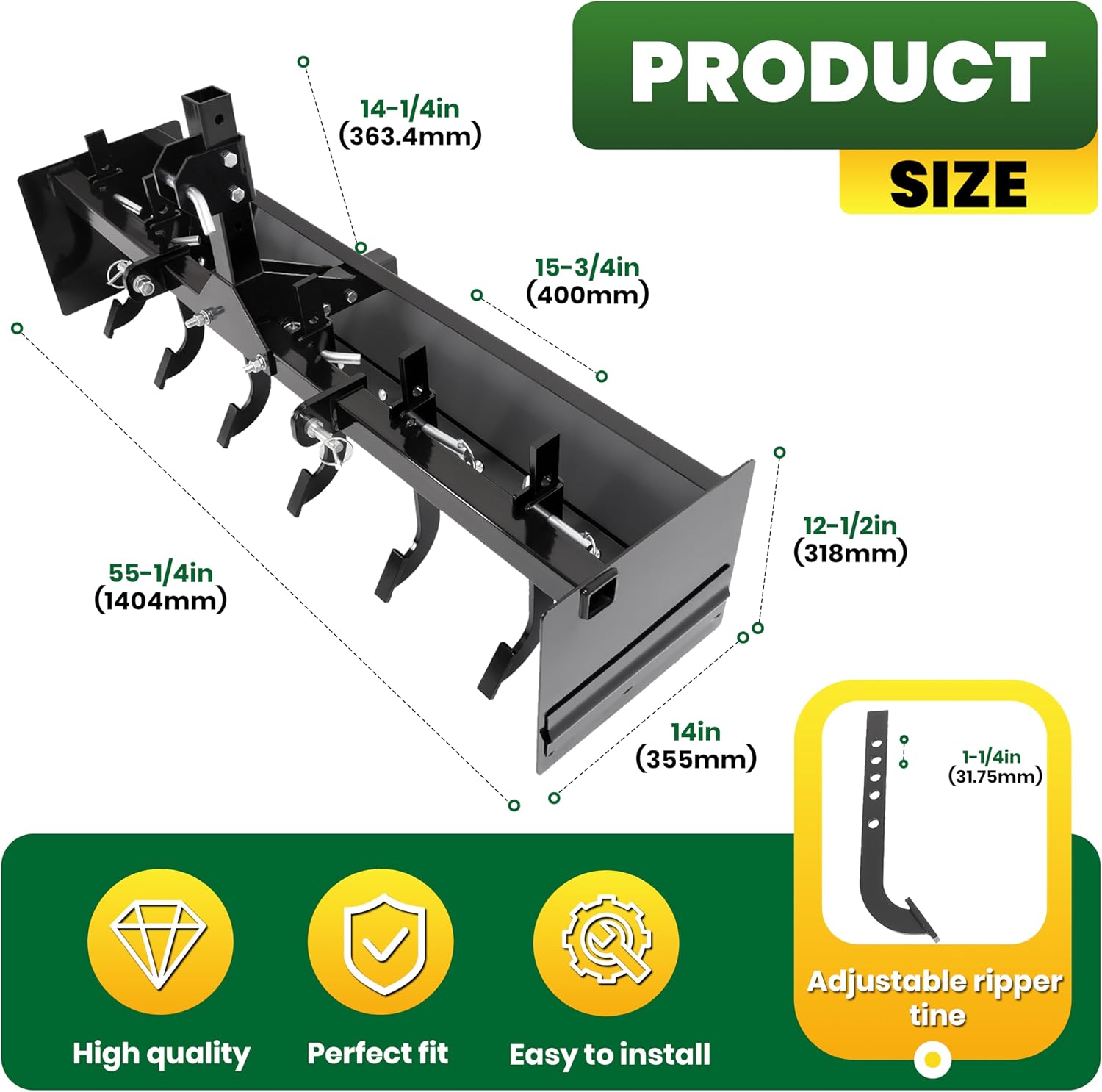 ECOTRIC 55' 3-Point Box Scraper Compatible with CAT-0 Garden Lawn Mower Tractor w/Adjustable Blade for Gravel Snow Landscaping Construction Agriculture