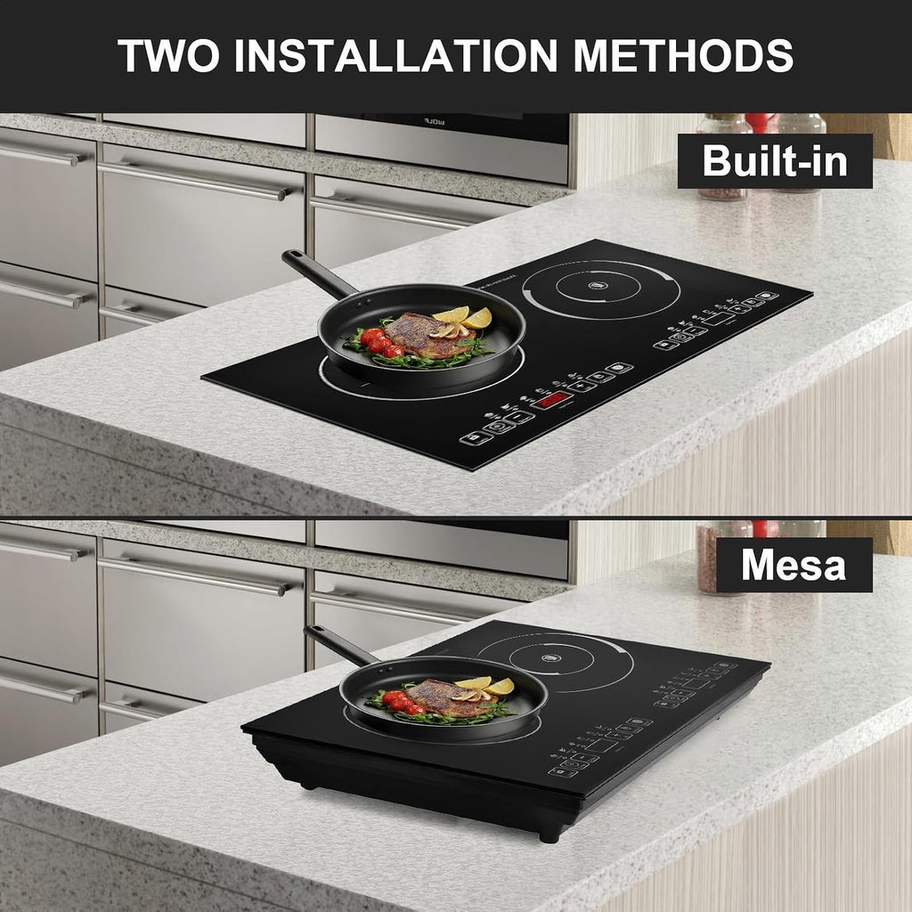 2 Burner Electric Cooktop - Touch Control Induction Cooktop Kitchen Stove,Portable Electric Hob 110V for Tin Foil Casserole Stone Pot Bibimbap
