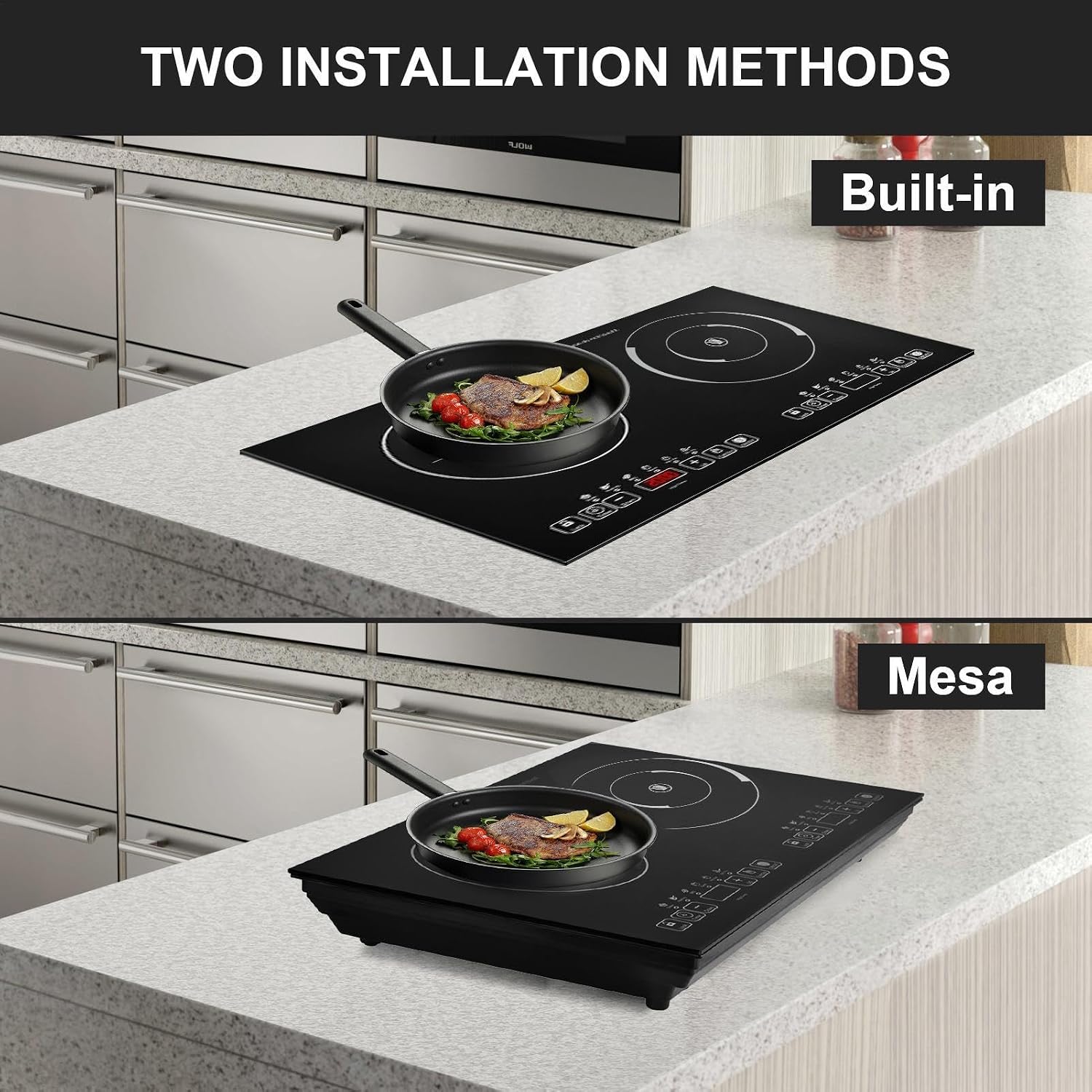 2 Burner Electric Cooktop - Touch Control Induction Cooktop Kitchen Stove,Portable Electric Hob 110V for Tin Foil Casserole Stone Pot Bibimbap