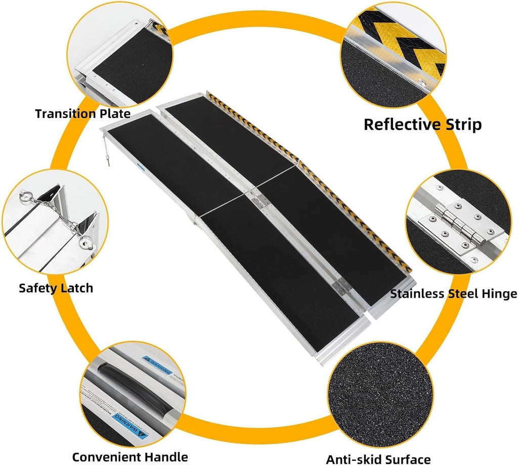 Portable Wheelchair Ramp 10FT, Non-Slip Aluminum Folding Handicap Ramp, Door Threshold Wheelchair Ramps Aluminum Ramp with Non-Skid Surface & Reflective Strips