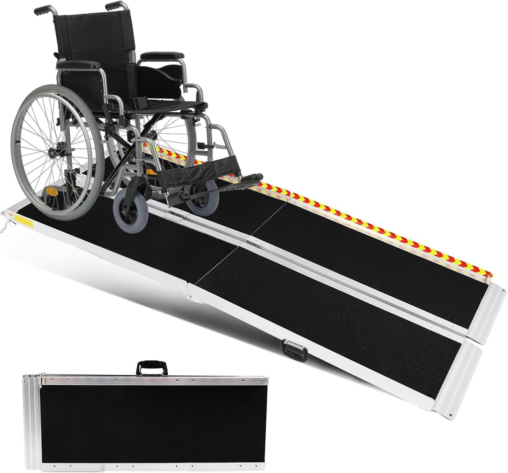Handicap Ramp Aluminum Folding Door Threshold Wheelchair Ramp Wheel Chair Ramp for Home Steps Stairs Entry Threshold Doorways (8ft)