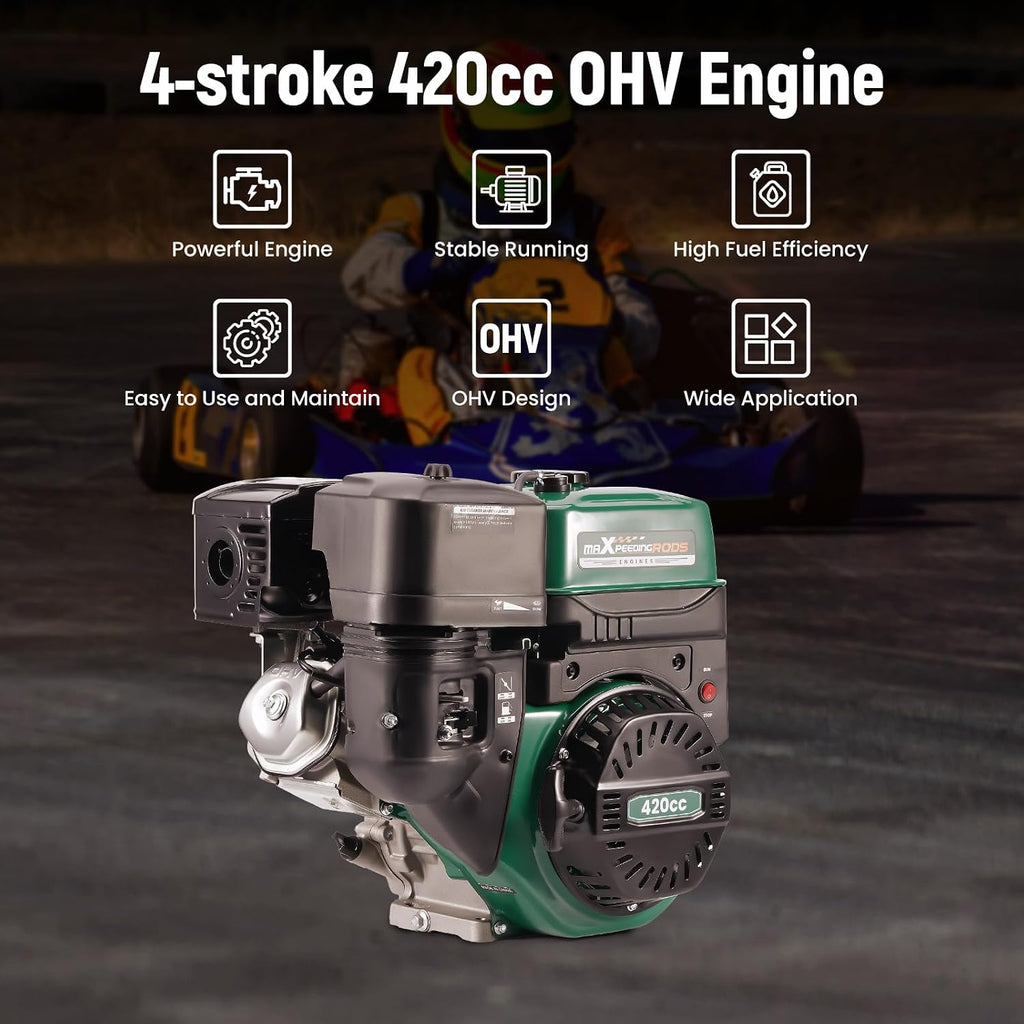 maXpeedingrods 420cc Gasoline Engine, 4 Stroke OHV Horizontal Gaso Engine, Recoil Start for Go-Karts, Compressors, Lawn Mowers, Water Pumps