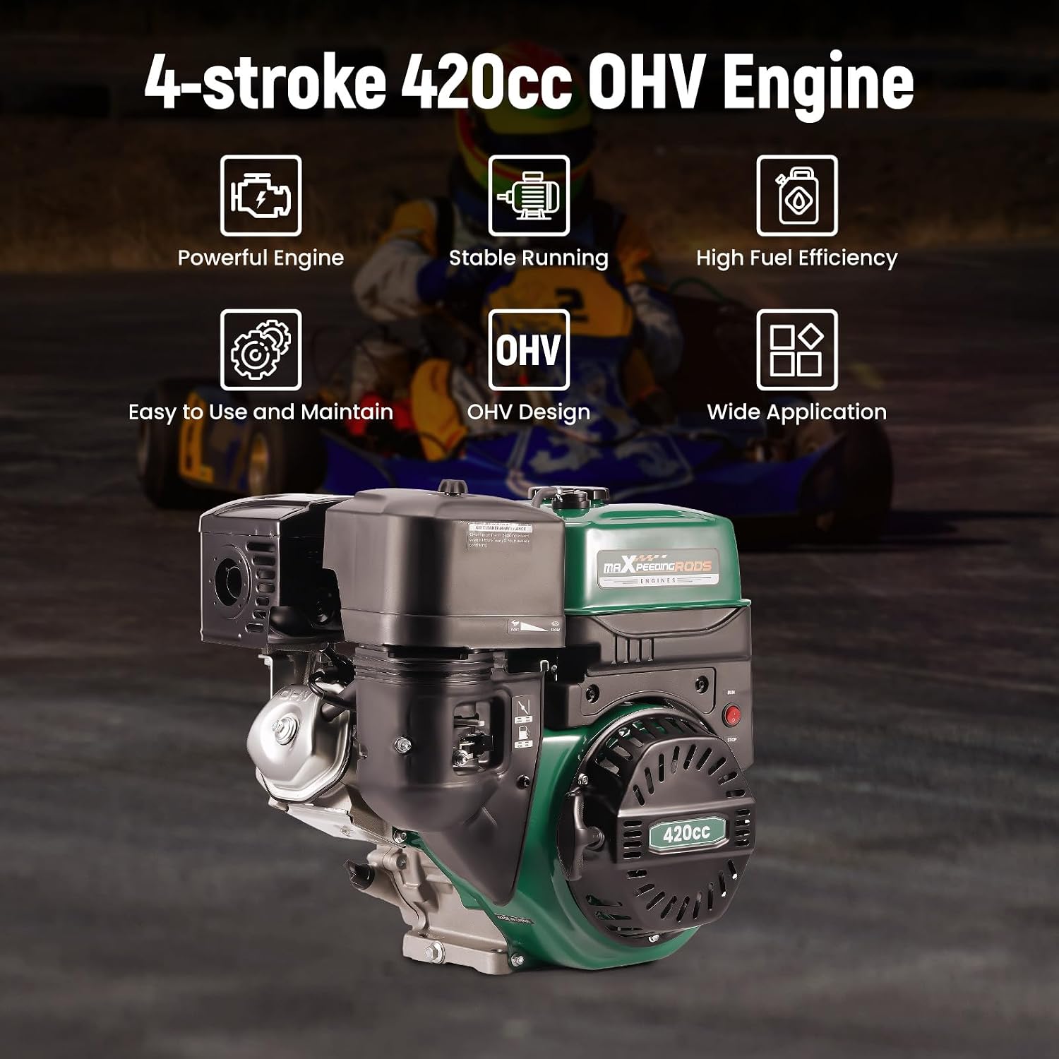 maXpeedingrods 420cc Gasoline Engine, 4 Stroke OHV Horizontal Gaso Engine, Recoil Start for Go-Karts, Compressors, Lawn Mowers, Water Pumps