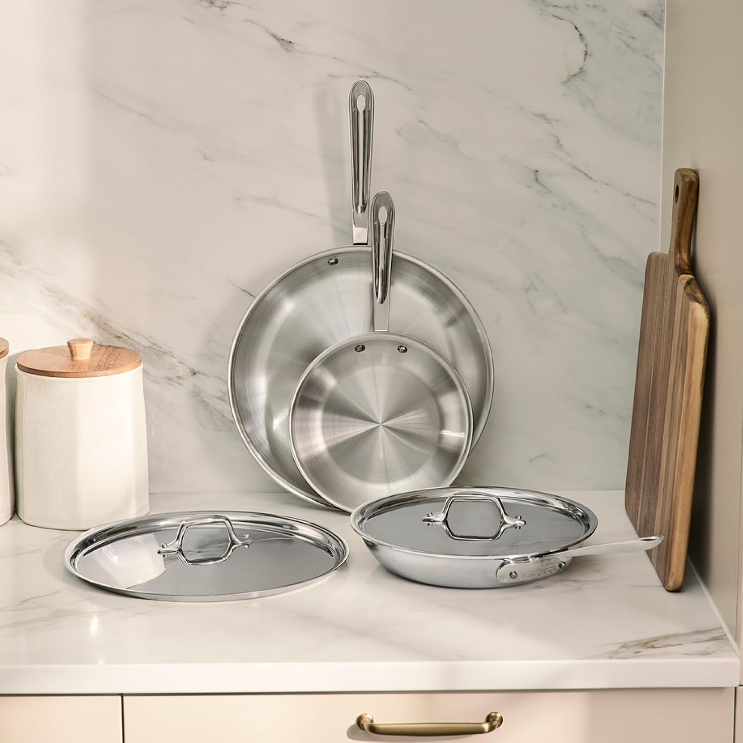 All-Clad D3® Stainless Steel 5 Piece Frypan Set- Made in USA- Includes 8', 10' and 12' Frying Pans With Lid - Professional Grade -Oven Safe & Induction Compatible