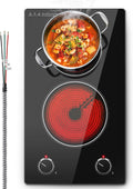 SNDOAS 2 Burner Electric Cooktop,12 inch Built-in 3000W and 9 Power Levels Glass Ceramic Stove Top,Electric Stove with Knob Control,Hardwired 240V for Kitchen,Residual Heat Protection,Easy Clean