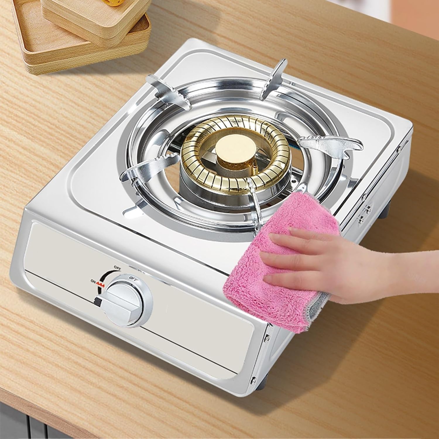 Single Burner Gas Stove,Energy-Gathering Direct-fire Bottled Liquefied Gas with Flameout Protection, Stainless Steel,Ideal for Kitchens,Apartments
