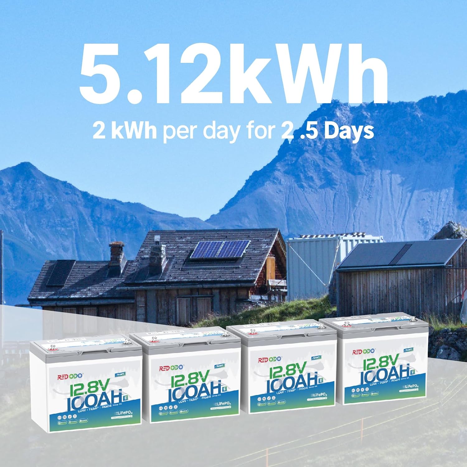 Redodo 12V 100Ah LiFePO4 Battery, Group 24 Deep Cycle Lithium Battery with Bluetooth & Low-Temp Cut-Off, Built-in 100A BMS for RV, Marine, Solar, Home Backup Power, Trolling Motor