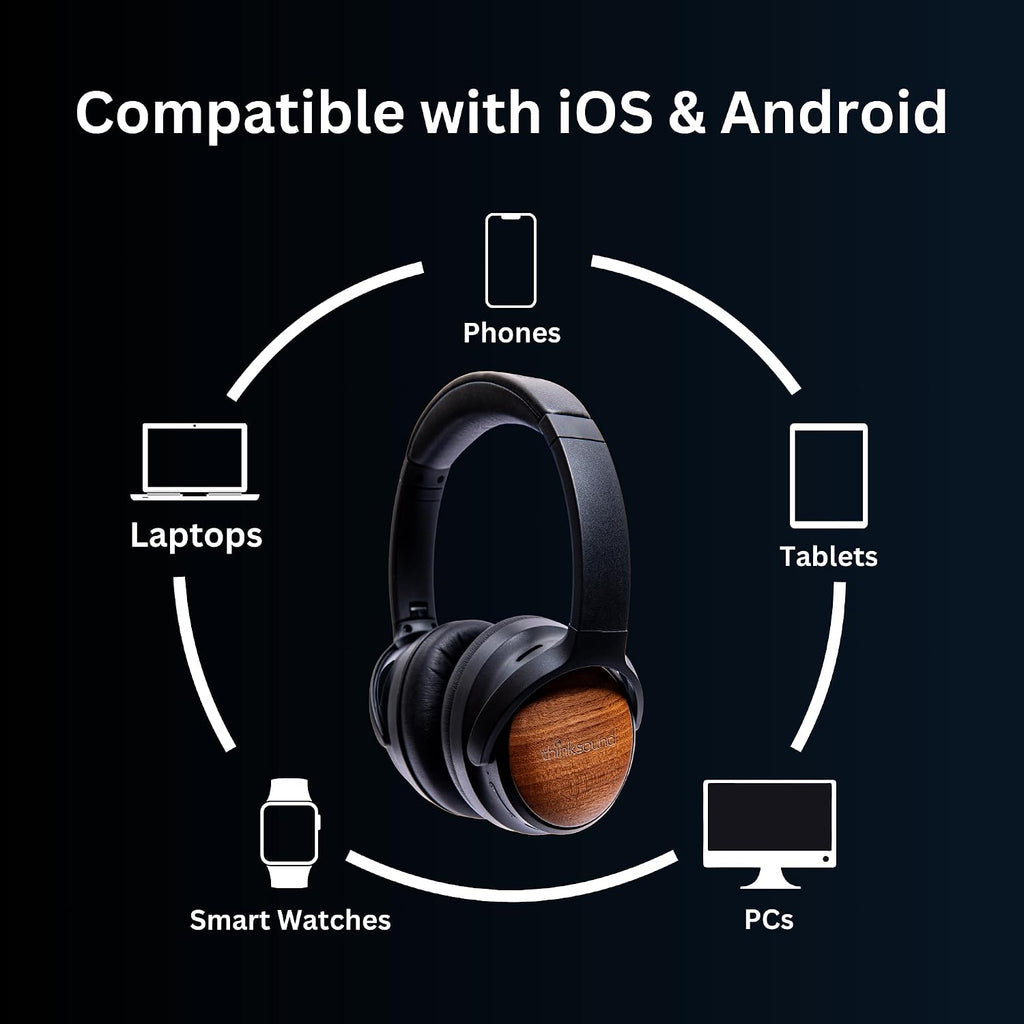 thinksound ov202w Over Ear Noise Cancelling Headphones, 100+ Hours of Listening ANC Hybrid Active Noise Canceling Battery Best HiFi Headset for Studio Monitor, Beats, Musicians, Gym, Guitar, Bass
