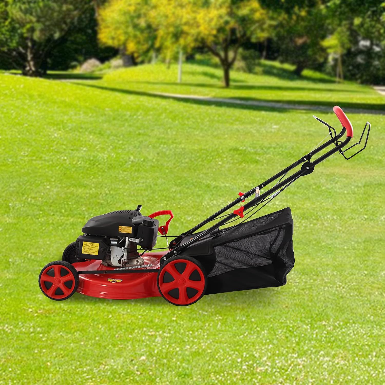 20Inch Gas Powered Lawn Mower, 3-in-1 140CC Self-Propelled Gas Mower with Bagger, 8 Adjustable Heights, 4000W 2800RPM,1.6L/0.42Gallon Fuel Tank, Perfect for Small to Medium Sized Yards