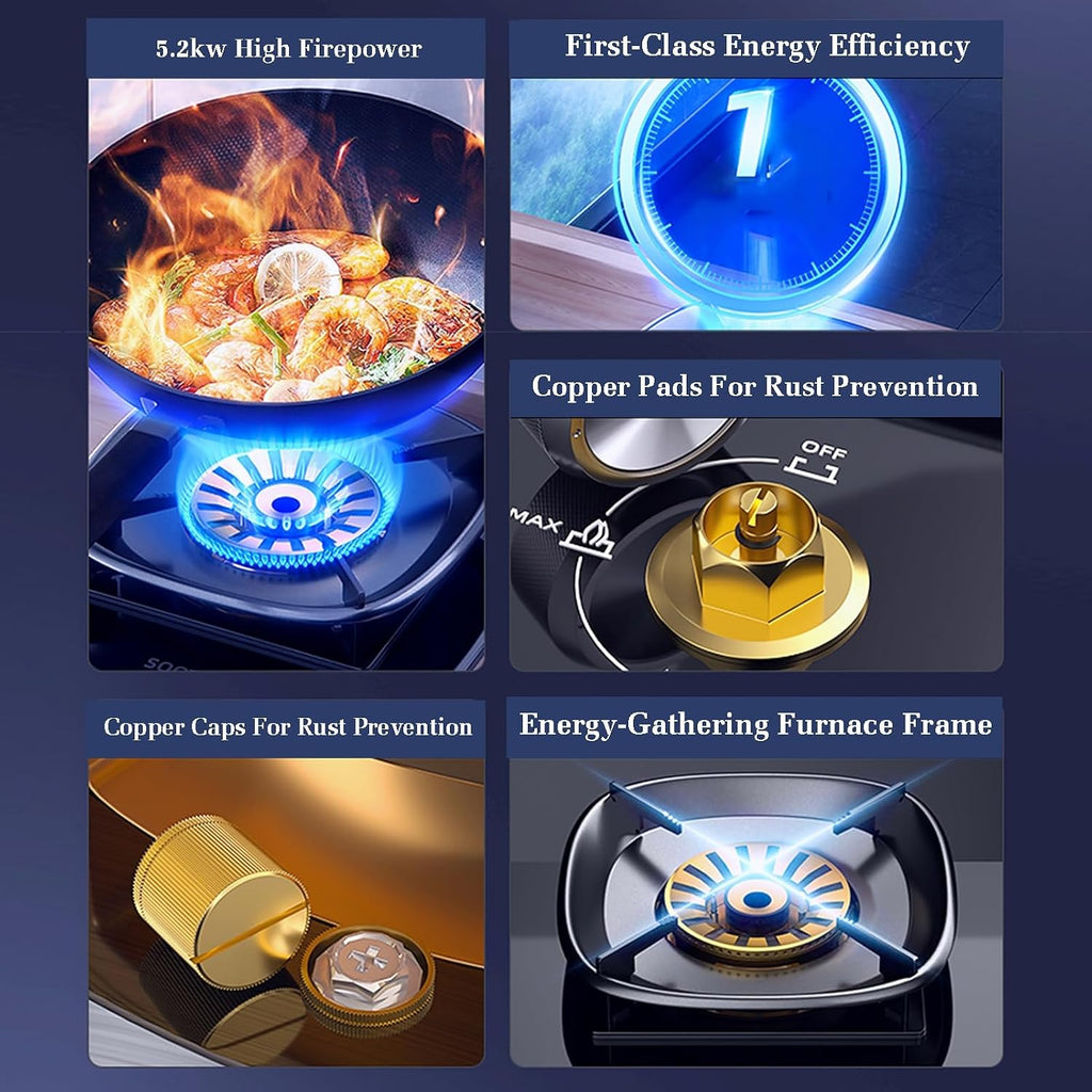Gas Stove 1 Burner,Portable Gas Stove,Kitchen Counter Top Stove 5.2KW Gas,with Flameout Protection,for Home Kitchen(LPG)
