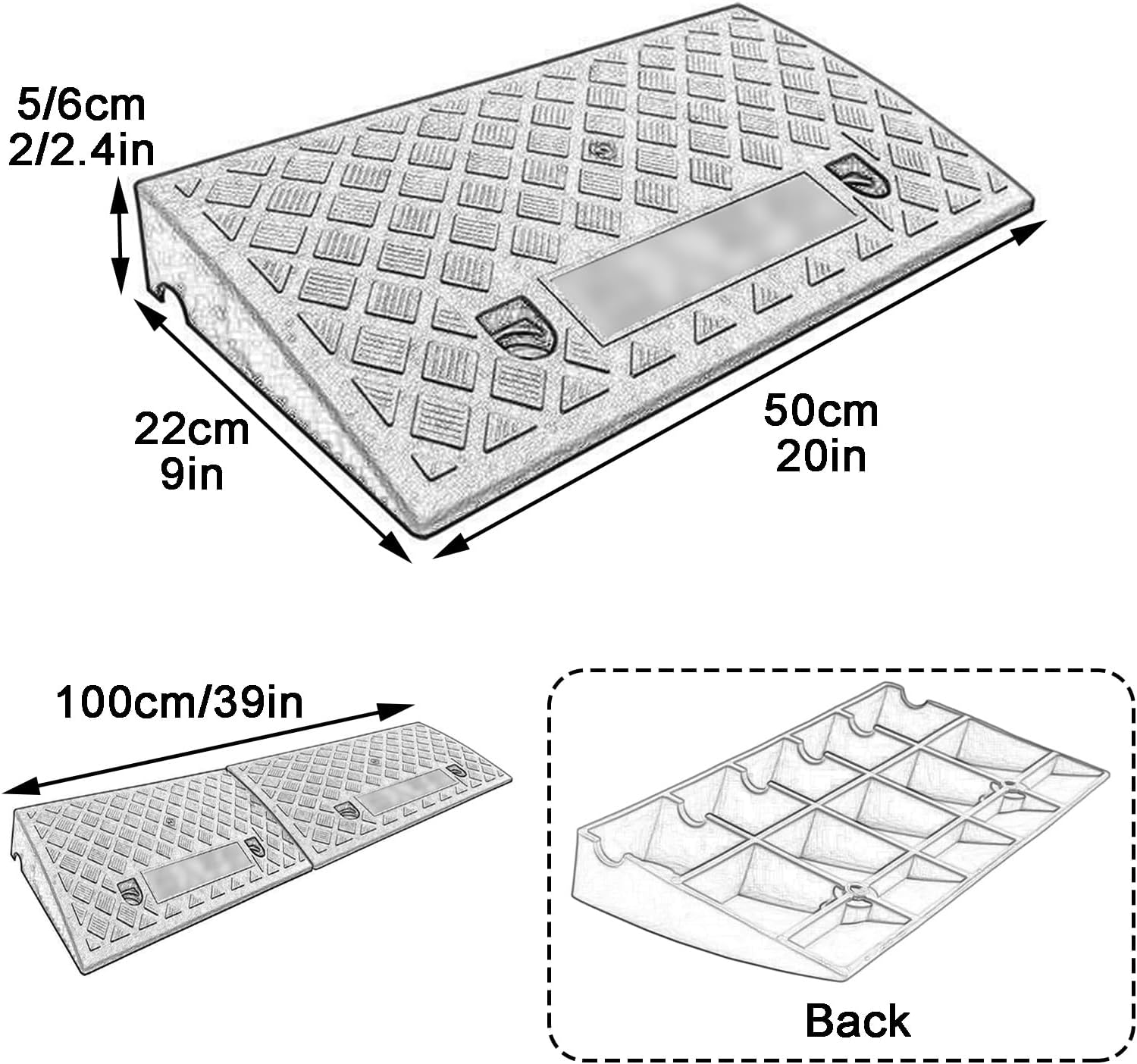 Automotive Curb Ramp 2 Pack Portable Threshold Ramp Antislip Wheelchair Ramp for Loading Dock Sidewalk Driveway(Black,5cm/2in)