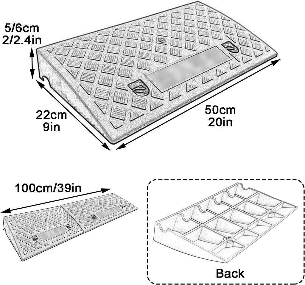 Automotive Curb Ramp 2 Pack Portable Threshold Ramp Antislip Wheelchair Ramp for Loading Dock Sidewalk Driveway(Black,6cm/2.4in)