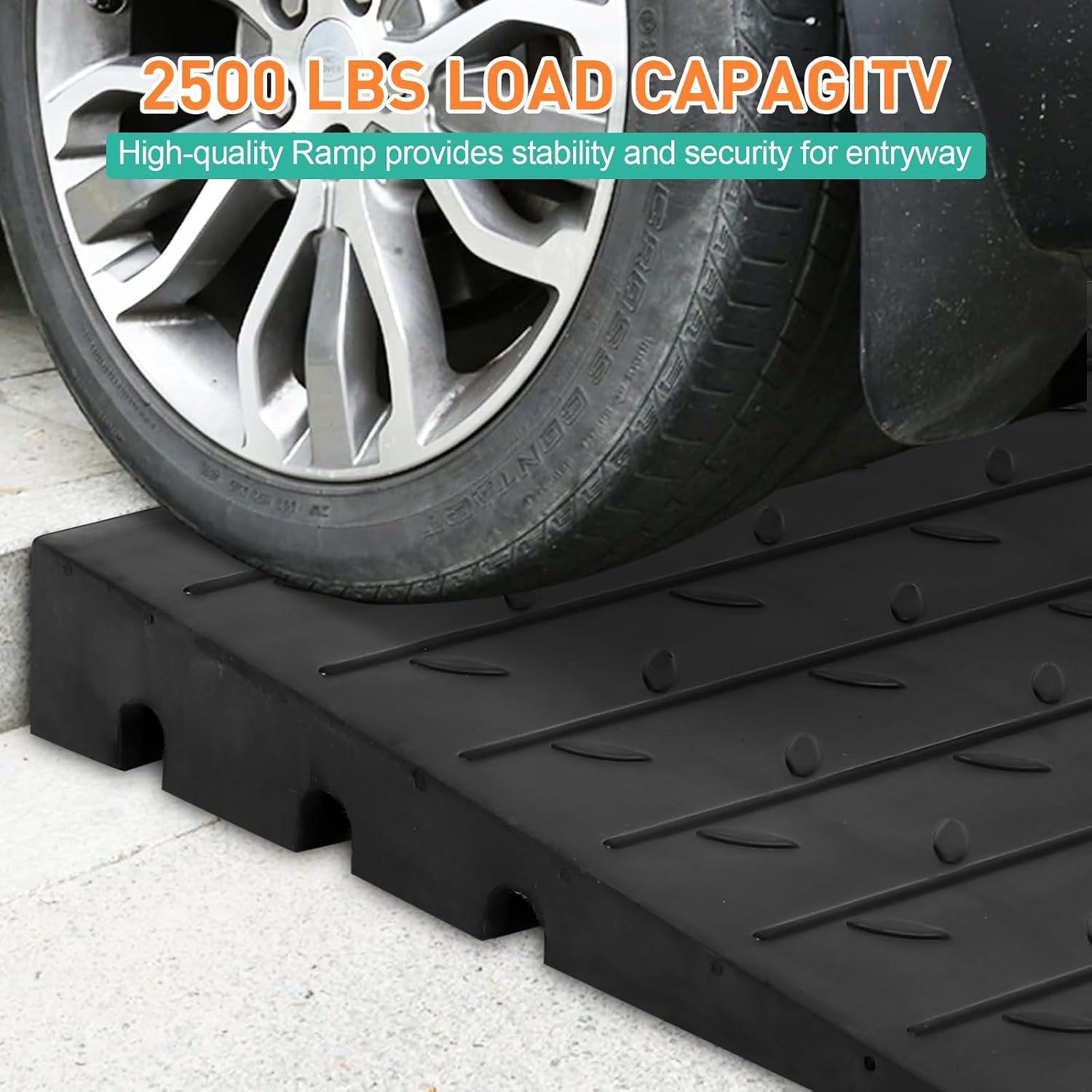 4 Inch Raised Rubber Threshold Ramp Cuttable Door Ramp, Portable Non-Slip Wheelchair Ramp, Heavy Duty Curb Ramp, 2500 Lb Load Capacity for Wheelchairs, Warehouses, Residential, Docks