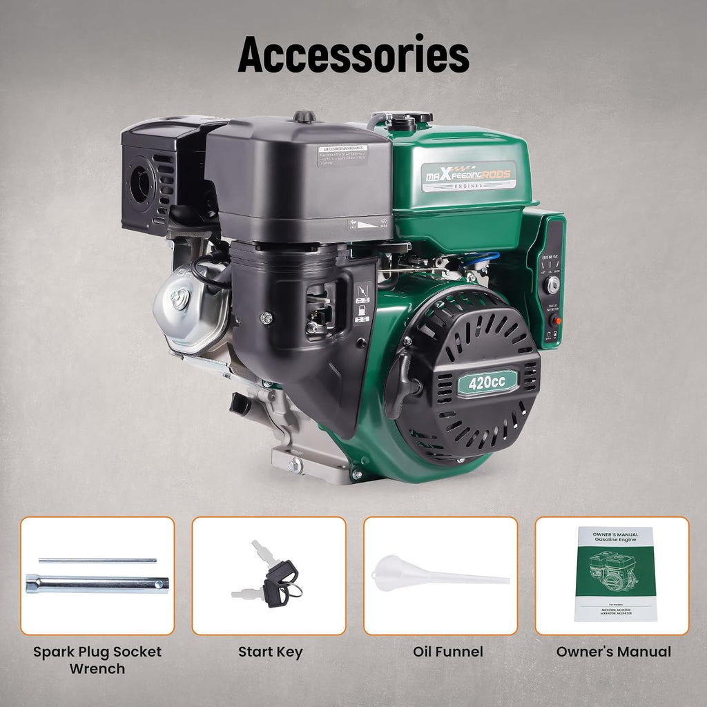 maXpeedingrods 15HP 420cc Gas Engine, Electric Start 4 Stroke OHV Horizontal Gasoline Engine, Shaft 1' (25.4mm) Diameter, Shaft 1/4' Keyway, for Go-Karts Log Splitters Compressors Lawn Mowers
