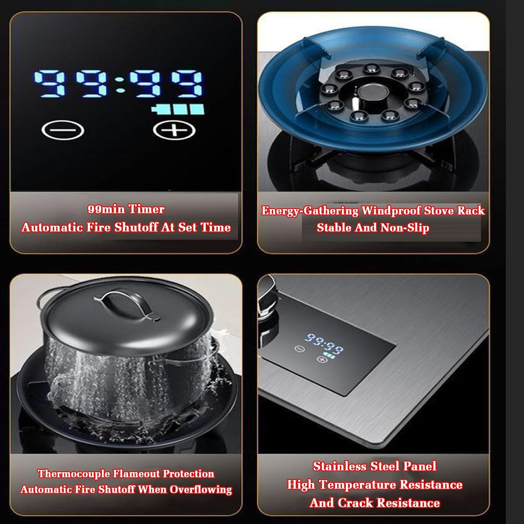 Gas Cooker 1 Burner,Countertop Stove 5.2KW,Tempered Glass Dining Table Cooking,with Flameout Protection and Timer,NG/LPG Gas Conversion(LPG)