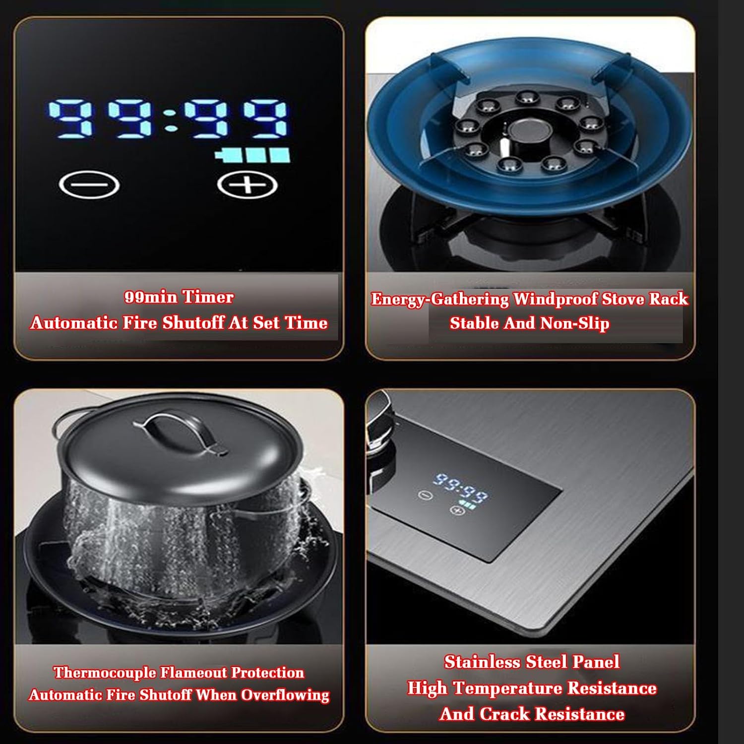 Gas Stove with 1 Burner,5.2KW Camping Gas Cooker,Gas/LP Gas Conversion Stove,Independent Timer Both Sides,with Flameout Protection,for Home Kitchen(NG)