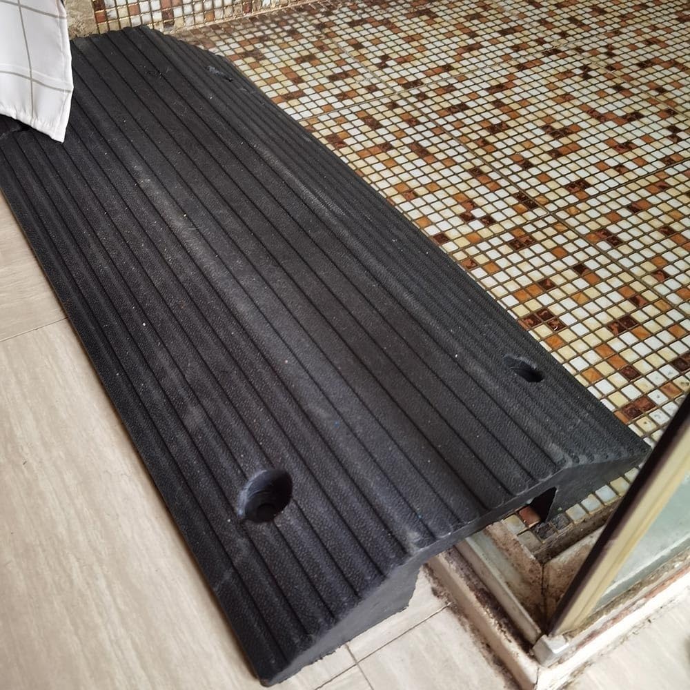 3' 4' Rise Bridge Ramp for Getting Thru Door, Non-Slip Entryway Ramp, Rubber Threshold Ramp, Driveway Curb Ramps, Indoor Outdoor Transition Ramps with Bottom Grid ﻿(3' Rise/80x40x8cm)